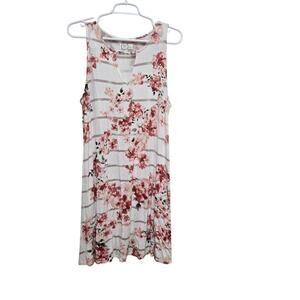 24/7 Maurices Floral Stripe Swing Tank Dress Large Pink